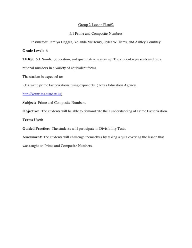 Prime And Composite Numbers Lesson Plan