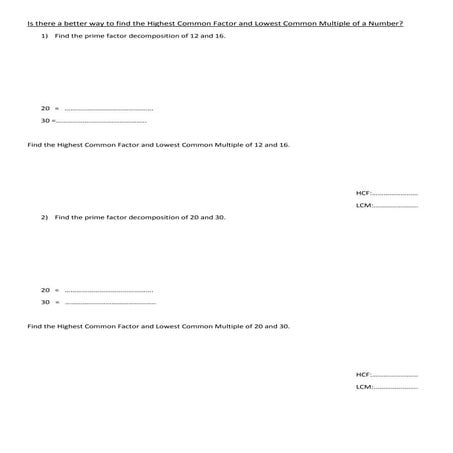Prime factor dec and hcf and lcm