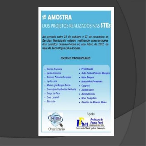 Primeira amostra de projetos realizados nas stes