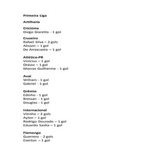 Primeira liga   artilharia