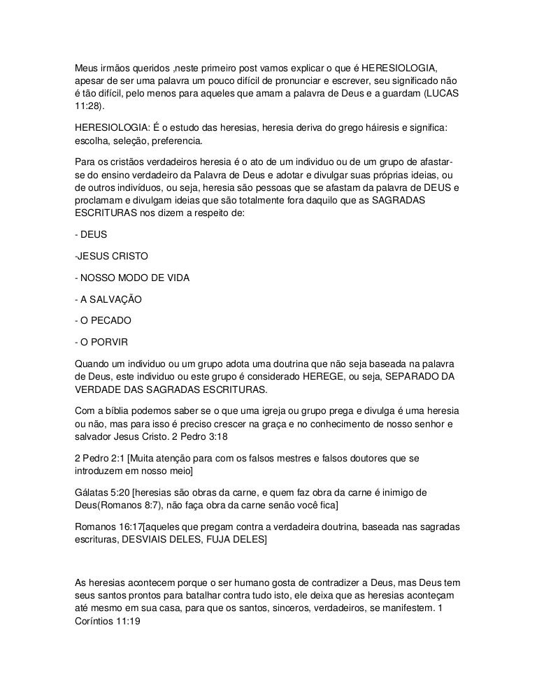 Primeiro Post De Heresiologia