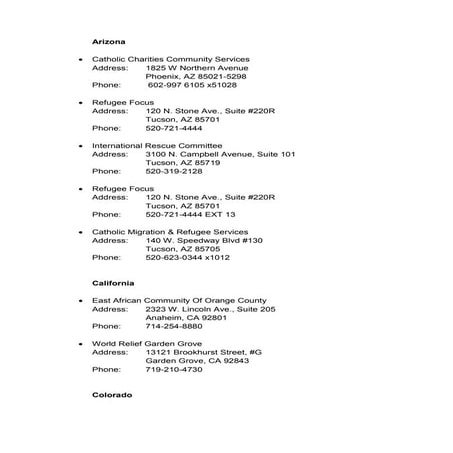 Listado de agencias de restablecimiento designadas por la oficina de Població...