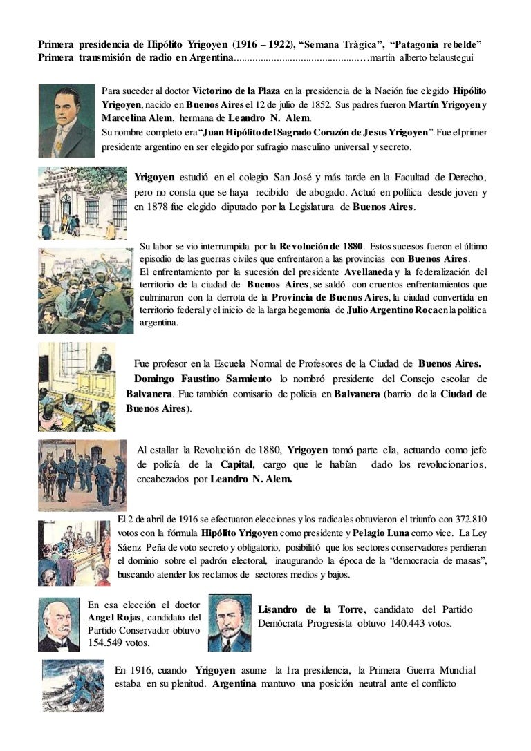 Primera Presidencia De Hipolito Yrigoyen Semana Tragica Patagonia R