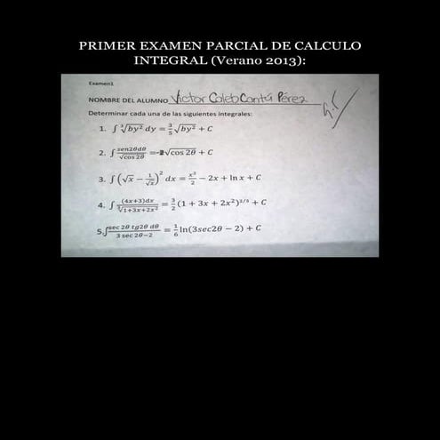 Primer examen parcial de calculo integral