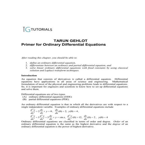 Primer for ordinary differential equations