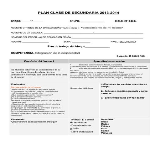 PLANEACIONES EDUCACIÓN FÍSICA PRIMERO DE SECUNDARIA