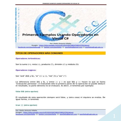 Primeros Ejemplos Usando Operadores en Visual C# (C Sharp)