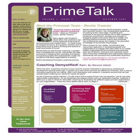 PrimeTalk The Coaching Issue - Vol 1 Issue 3 Oct 2009