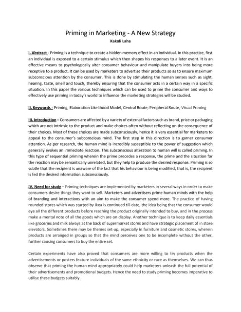 Use of Priming in Marketing
