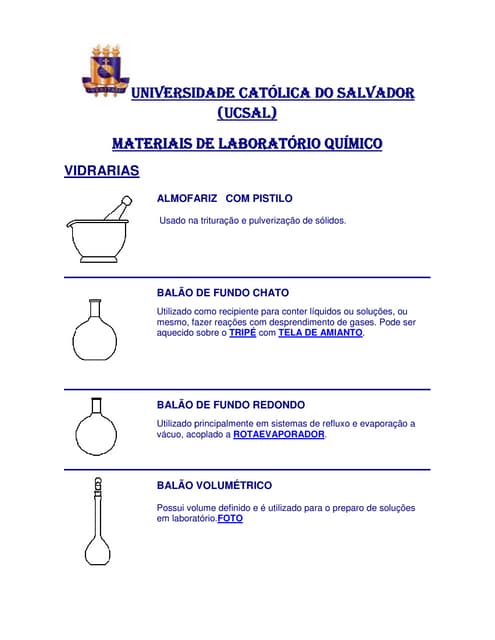 Vidraria e equipamentos básicos laboratório de química | PDF