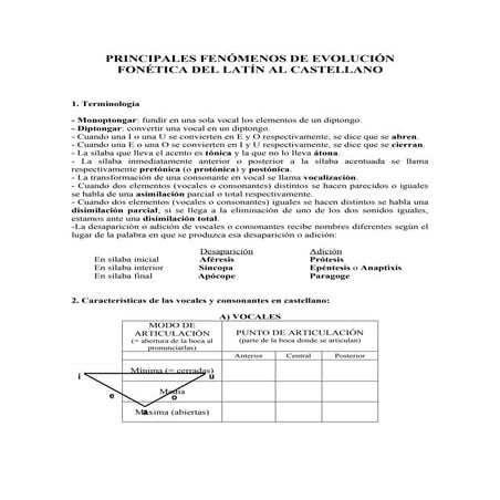 Principales fenomenos de evolución fonética del latín al castellano