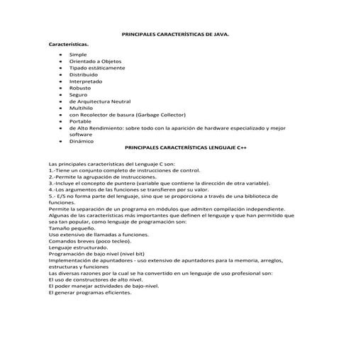 Principales características de 10 lenguajes de programacion