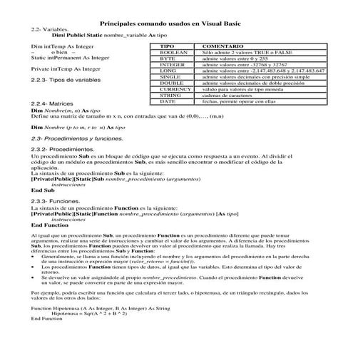 Principales codigos visual basic