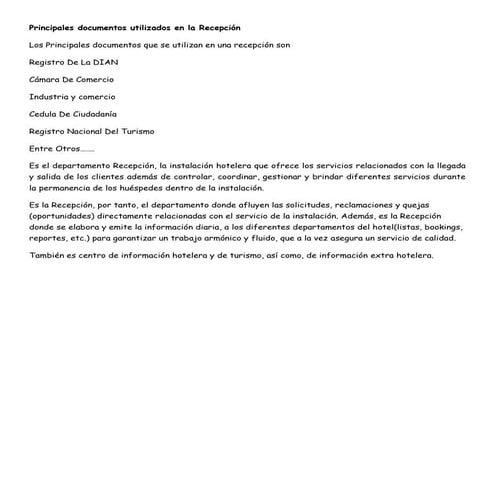 Principales documentos utilizados en la recepción