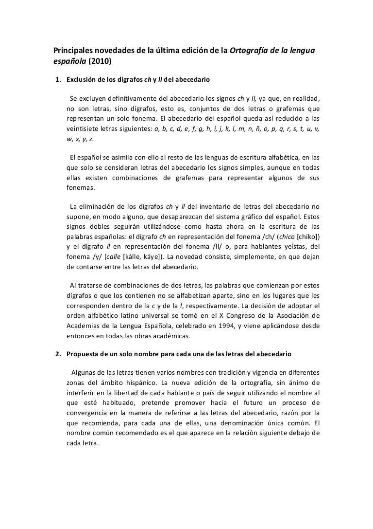 Principales Novedades De La Ortografia De La Lengua Espanola