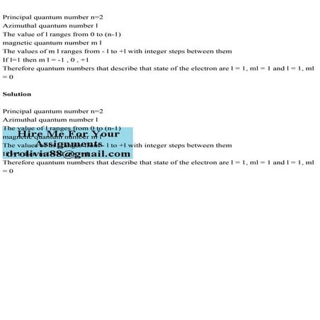 Principal quantum number n=2Azimuthal quantum number lThe value .pdf