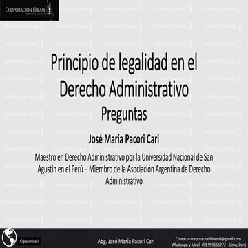 PRINCIPIO DE LEGALIDAD EN EL DERECHO ADMINISTRATIVO - AUTOR JOSÉ MARÍA PACORI...