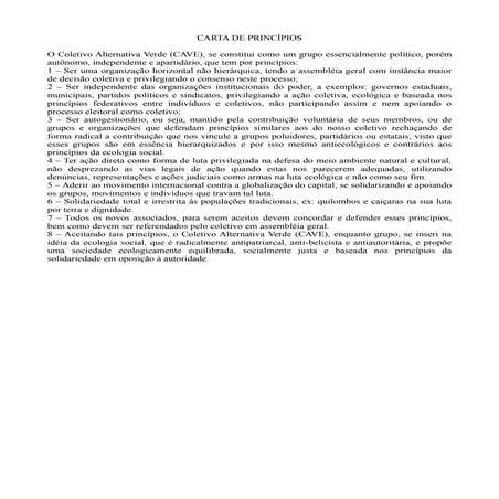 Carta de Principios do CAVE - Coletivo Alternativa Verde