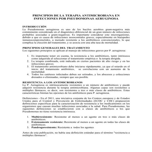 Principios de la terapia antimicrobiana en infecciones por pseudomonas aerugi...