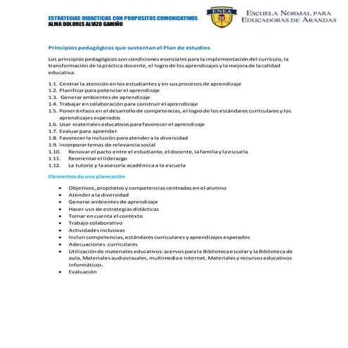 los principios pedagógicos del plan de estudios del 2011 | PPTX