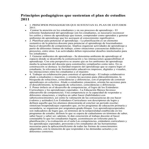 Principios pedagogicos que sustentan el plan de estudios 2011 | DOC