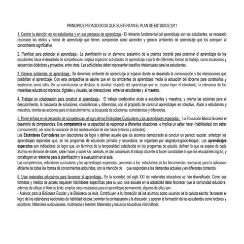 Principios pedagogicos que sustentan el plan de estudios 2011 | DOC