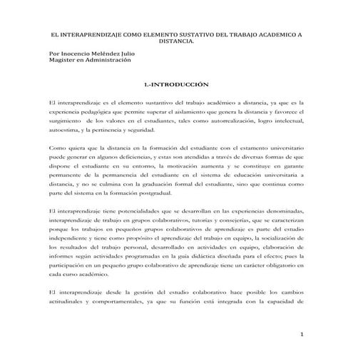  Principios y oportunidades empresariales. el interaprendizaje es el elemento...