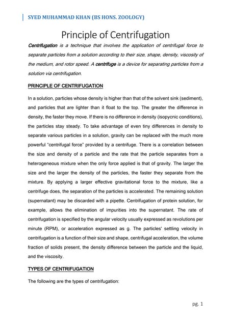 Principle of Centrifugation