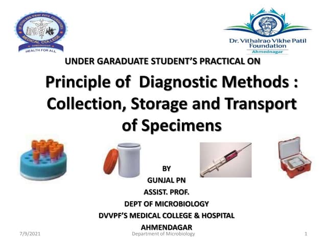 Principle of diagnostic methods collection storage and transport of specimens