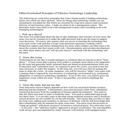 Principles of Technology Leadership