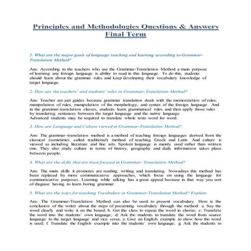Principles and methodologies questions and answers
