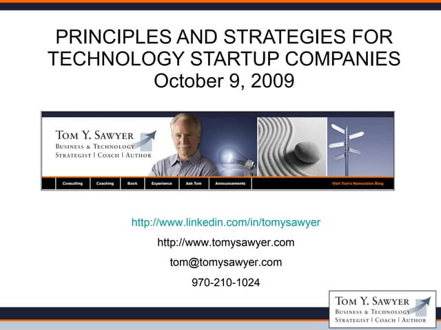 Principles And Strategies For Technology Startups  10 09 09