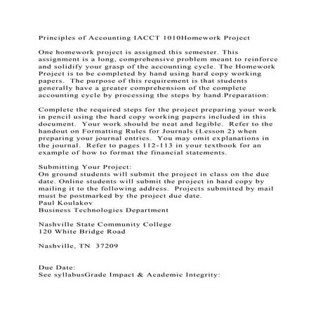 Principles of Accounting IACCT 1010Homework ProjectOne homework .docx
