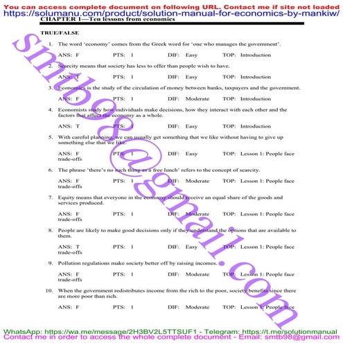 Question Bank for Principles of Economics, 6th Australia Edition by Mankiw