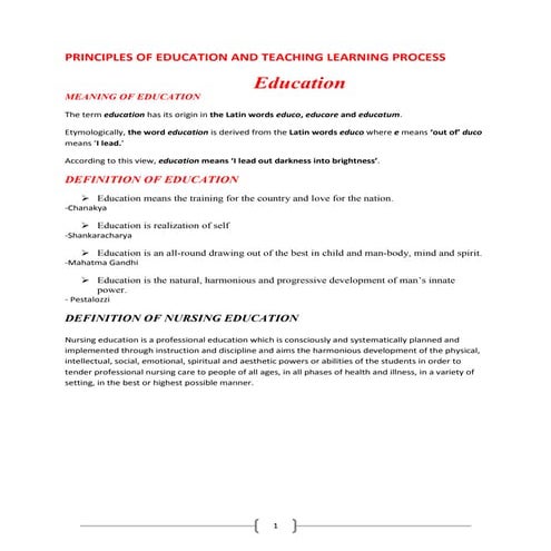 Principles of education and teaching learning process