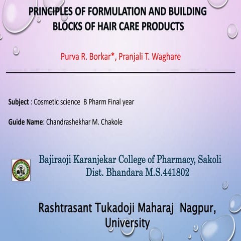 Principles & Formulation of Hair Care  Products