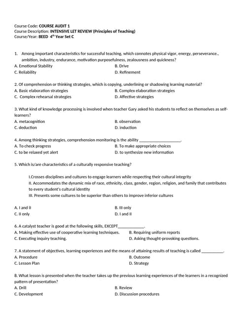 LET Practice test in Professional Education-principles and strategies ...