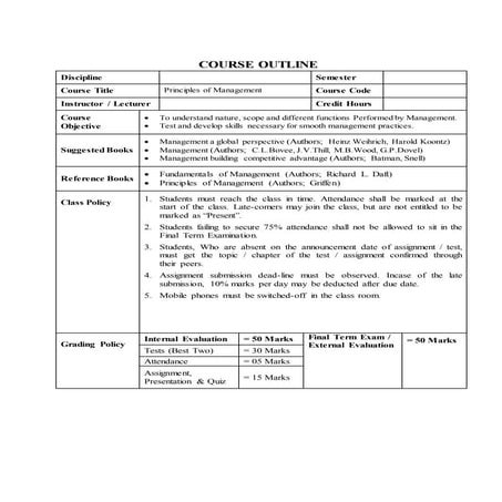 Principles of management (course outline)