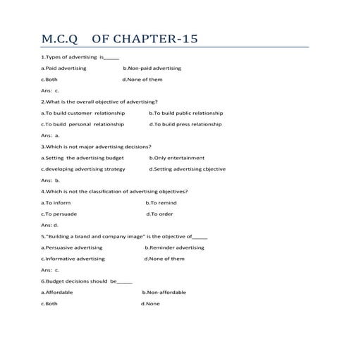 Principles of marketing chapter 15 quiz | DOCX