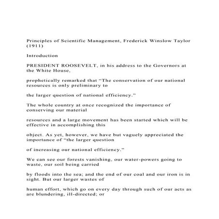 Principles of Scientific Management, Frederick Winslow Taylor .docx