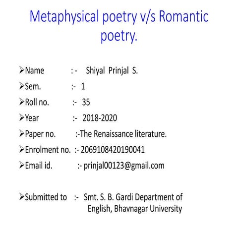 Metaphysical vs Romantic poetry