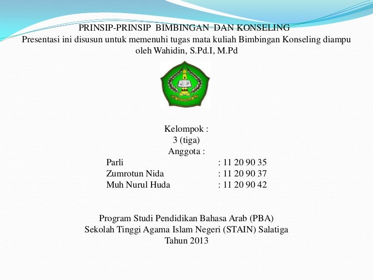 Prinsip Prinsip Bimbingan Konseling Matakuliah Bimbingan Konseling S