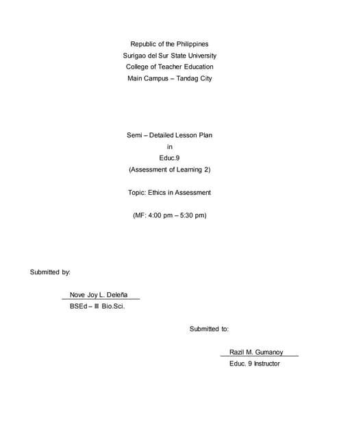 Format of a Science Lesson Plan Revised | PPTX | Educational Assessment ...