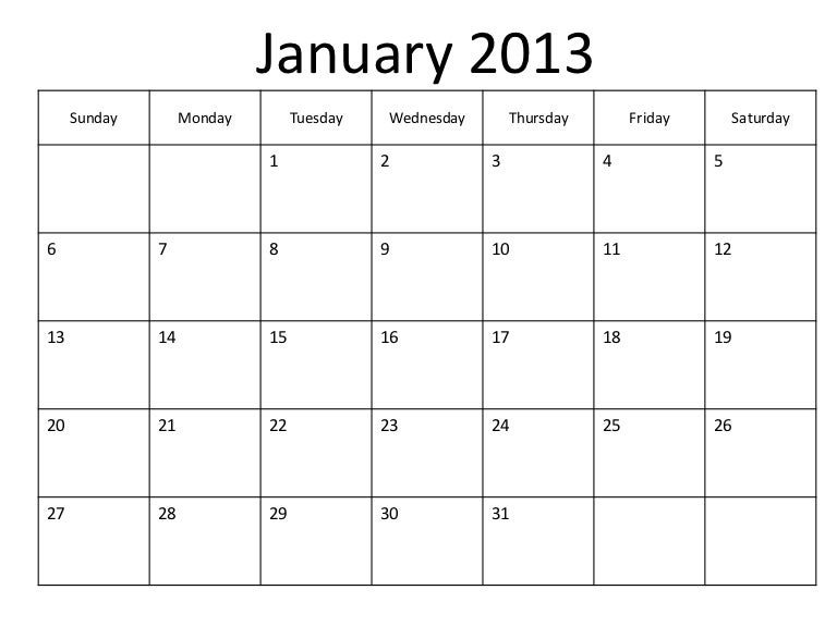 printable blank pdf january 2013 calendar calendar for 2013 printable