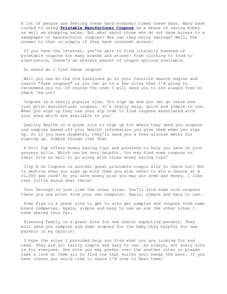 Printable manufacturer coupons