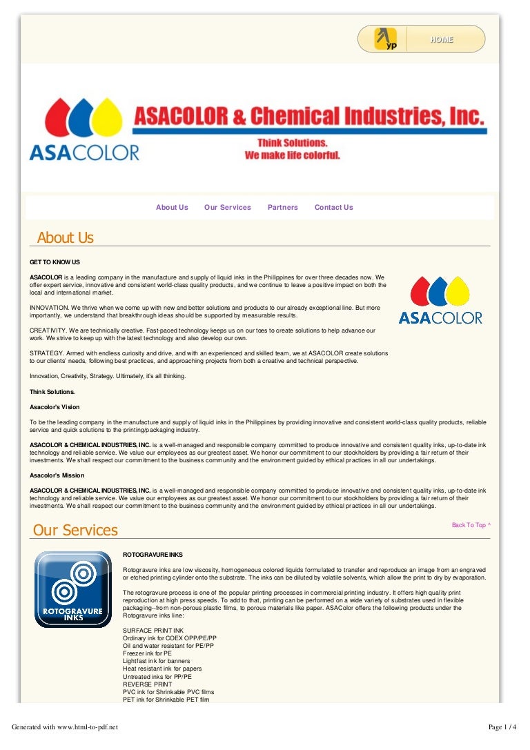 Printing inks asa color & chemical industries inc