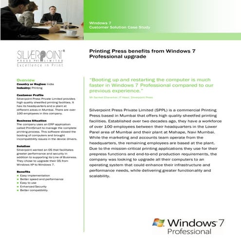Printing Press Benefits From Windows 7 Professional upgrade - Case Study