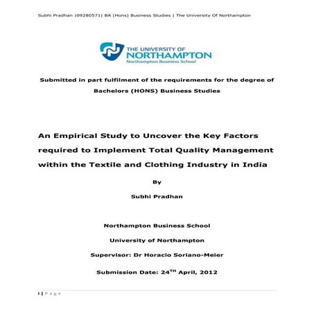 Key Factors required to Implement Total Quality Management within the Textile...