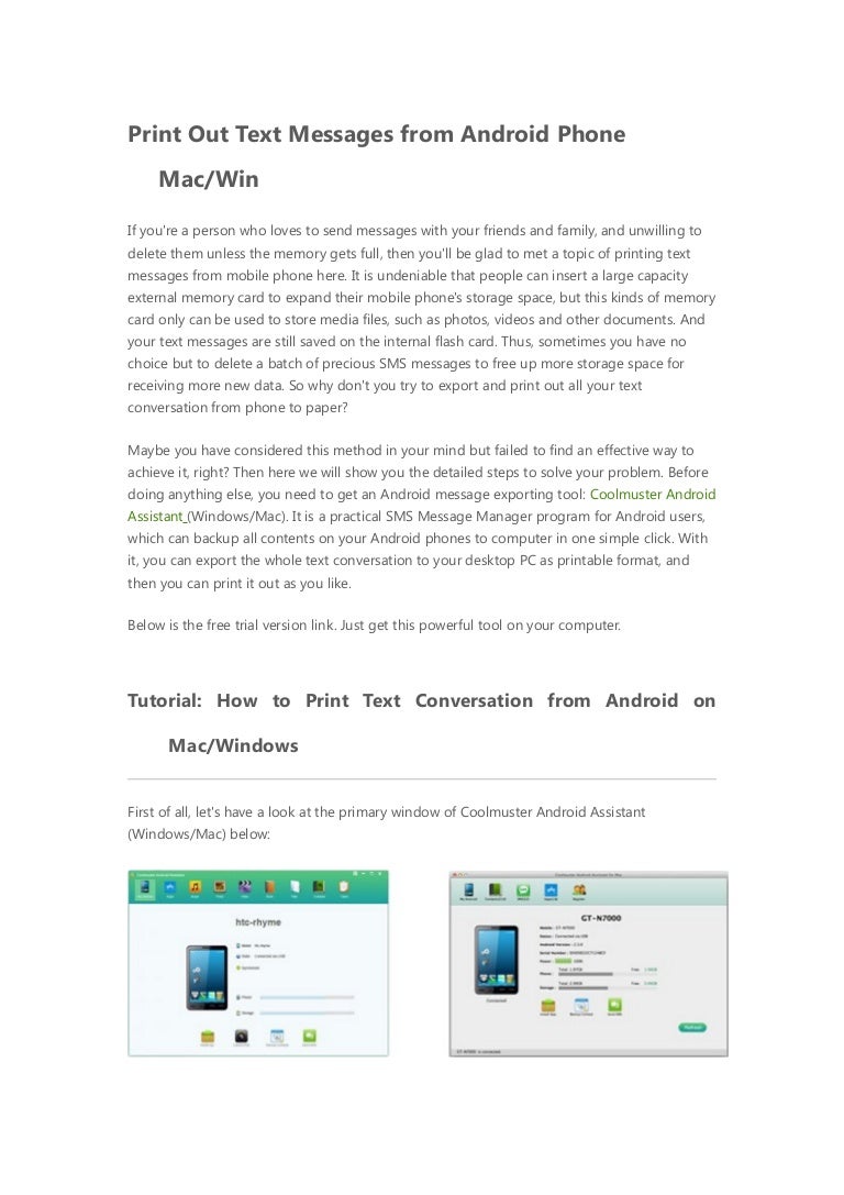 Print out text messages from android phone mac