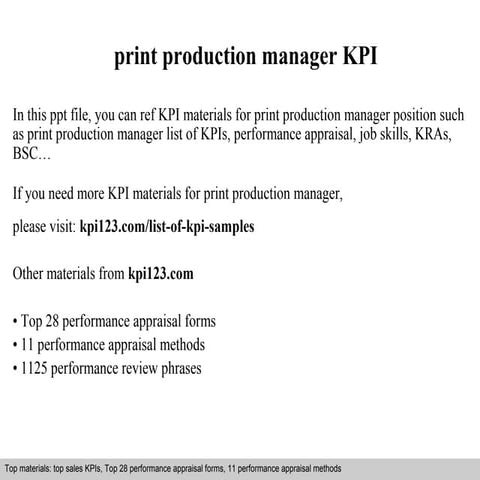 Print production manager kpi